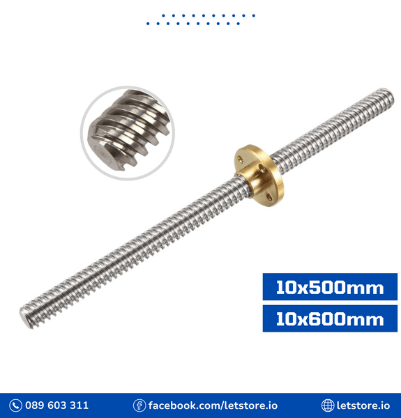 T10 Lead Screw OD 10mm Pitch 2mm Lead 2mm 500/600mm with Brass Nut