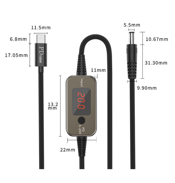 100W Type-C to DC 20V15V12V9V5V Cable