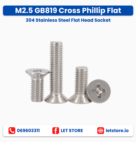 M2.5 Cross Phillip Flat 304 Stainless Steel