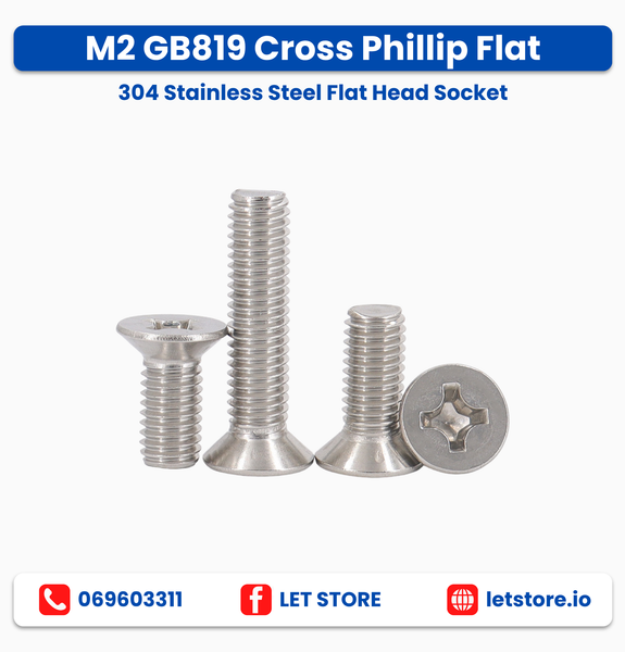M2 Cross Phillip Flat 304 Stainless Steel